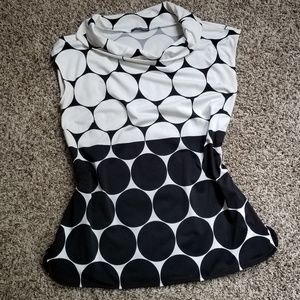 Madison Paige, blk & wht cowl neck top